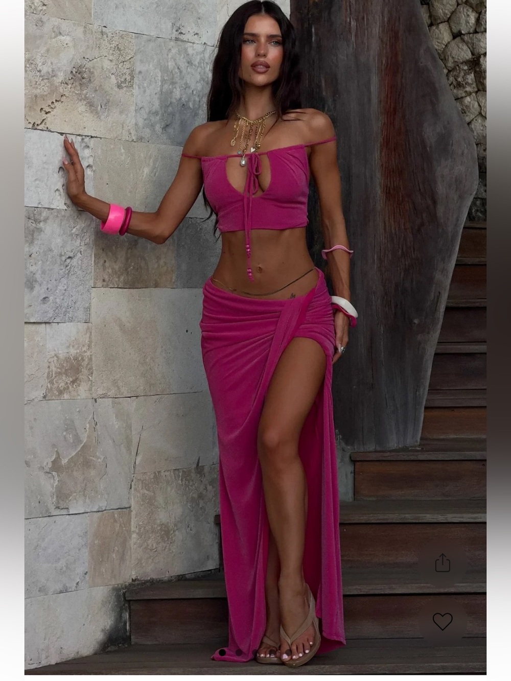 High-Slit Fuchsia Wrap Maxi Skirt set